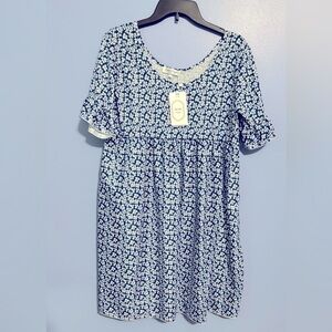 Couer de Vague Women’s Dress Blue Flowers Large NWT